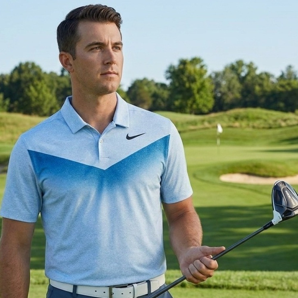 Nike Golf Dri-FIT Polo Shirt Men's XL Light Blue Gradient V-Neck Short Sleeve